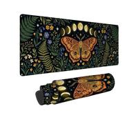 Mystical Moth Moon Phase Botanical Grand tapis de souris 30,5 x 81,3 cm | Phases de la lune, tapis de souris XXL, feuillage botanique, motif céleste, esthétique de la forêt, décoration sorcière