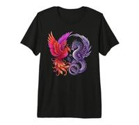 Mystical Phoenix and Dragon Swirl Yin Yang Design Men Women T-Shirt Haut de Gamme