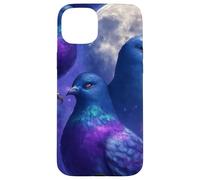 Mystical Pigeon Trio avec Full Moon Meme Art Coque pour iPhone 15 Plus