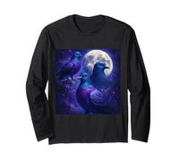 Mystical Pigeon Trio avec Full Moon Meme Art Manche Longue