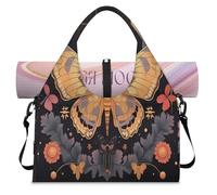 Mystical Sac de sport ethnique fleur papillon avec compartiment à chaussures Sac de week-end Sac fourre-tout Cabine Bagage Cabine pour Gym Yoga Voyage, couleur, L, Sac de voyage