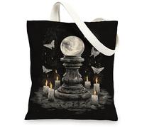 Mystical Sacs fourre-tout en toile, motif boule de cristal, sacs d'épicerie réutilisables, sacs à bandoulière vintage gothiques, légers et lavables, noir, 13x15 Inch