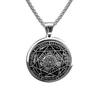 Mystical Seven Angels Collier talisman sceau de Salomon, chaîne en acier inoxydable avec pendentif en verre, bijou religieux de protection