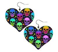 Mystical Skulls And Stars2 Boucles d'oreilles en cuir en forme de cœur Femmes Filles Boucles d'oreilles pendantes simples Cadeaux pour elle