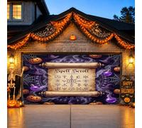 Mystical Spell Scroll Housse de porte de garage avec citation d'Halloween | Motifs de chapeau de sorcière, toile de fond de porte de garage, bouteilles de potion mystiques, toiles d'araignée étranges