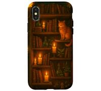 Mystical Witchy Bibliothèque Chat Automne Dark Academia Esthétique Coque pour iPhone X/XS
