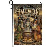 Mystical Wizard Chaudron Halloween Wizards Drapeau de jardin 30,5 x 45,7 cm | Magiciens magiques, drapeau de pelouse, chaudron bouillant, feuilles d'automne, bibliothèque mystique
