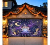 Mystical Wizard Gnome Boule de Cristal Halloween Porte de Garage Couverture | Thème diseur de bonne aventure, drapeau de porte de garage, carte d'étoiles célestes, motifs de cartes de tarot
