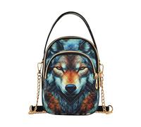 Mystical Wolf Head Autumn Forest Sac à main à bandoulière pour femme Sac à main pour téléphone Petit sac à main à chaîne Imprimé floral Fermeture éclair Fourre-tout pour dames Cartable, 15 cm × 21,1