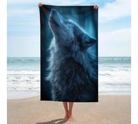 Mystical Wolf Howling Into The Night Serviette de plage en microfibre anti-sable Grande serviette de douche multi-usages absorbante pour salle de bain piscine 130 x 80 cm