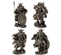 MystiCalls Lot de 4 figurines Viking Viking avec épée bouclier hache, 4er Set Wikinger bronzefarben