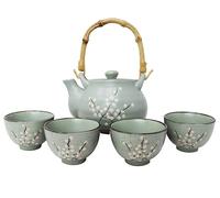 MystiCalls Service à thé japonais avec fleur de cerisier pour 4 personnes, 1 théière avec infuseur 4 tasses, coffret cadeau, cérémonie du thé, vaisselle japonaise