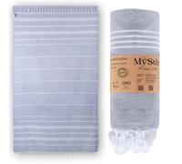 MyStilo Serviette de hammam en 100 % coton recy urable et naturelle - Serviette de sauna, serviette de plage, serviette de douche, serviette de bain, serviette de yoga - Bleu pétrole - 100 x 200