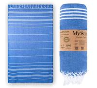 MyStilo Serviette de hammam en 100 % coton recy urable et naturelle - Serviette de sauna, serviette de plage, serviette de douche, serviette de bain, serviette de yoga - Bleu pétrole - 100 x 200