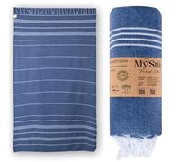 MyStilo Serviette de hammam en 100 % coton recy urable et naturelle - Serviette de sauna, serviette de plage, serviette de douche, serviette de bain, serviette de yoga - Bleu pétrole - 100 x 200
