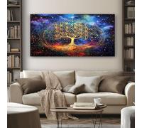 Mystique Arbre de Vie Tableau Decoration Murale Salon 50x100 cm Galaxie Étoiles Impression sur Toile Sans Cadre Tableau Moderne pour Chambre Cuisine Bureau Affiche Décoratifs Muraux
