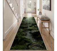 Mystique Forêt Tapis de Couloir Antidérapant 80 x 250 cm, Paysage Rivière Tapis de Passage, Naturel Arbre Carpet Lavable Cuisine Devant Evier Interieur Entrée pour Salon Bureau Chambre à Coucher