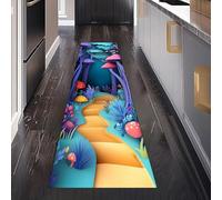 Mystique Forêt Tapis de Couloir Antidérapant 80 x 250 cm, Psychédélique Champignon Surréaliste Plante Tapis de Passage Lavable Cuisine Devant Evier Interieur Entrée pour Salon Bureau Chambre à Coucher