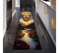 Mystique Tête de Mort Tapis de Cuisine Devant Evier Antidérapant Lavable 60 x 210 cm, Scène Rivière Oriental Paysage Tapis de Passage, Carpet pour Chambre à Coucher Descente de lit Salon Interieur