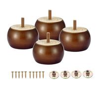 Mysummer Lot de 4 pieds ronds en noyer massif de 5,1 cm avec boulon M8 pré-percés pour meubles, ottomans, canapés, armoires, canapés