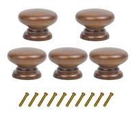 Mysummer Lot de 5 boutons de tiroir ronds en bois avec finition noyer pour armoires de cuisine, meubles, commodes, armoires, tiroirs, poignées de tiroir 33 x 25 mm (diamètre x hauteur)