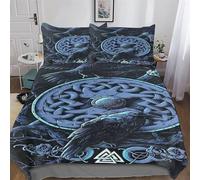 Mythe Viking 2 Pièces Housse De Couette Doux Microfibre Coton Parure De Lit Enfants Adulte avec Fermeture Éclair avec Taie d'oreiller Ensembles Housse Couette Single (135x200cm)