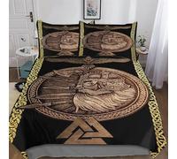 Mythe Viking 3D Imprimé Parure De Lit avec Housse De Couette Et Taies d'oreiller, 3 Pièces Ensemble Ultra Doux Microfibre Hypoallergénique pour Enfants Et Adolescents Double (200x200cm)