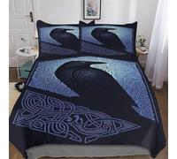 Mythe Viking 3D Parure De Lit Microfibre De Housses De Couette 3 Pièces Douce Ensemble De Housse De Couette avec Taies d'oreiller pour Adultes Enfants Double (200x200cm)