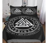 Mythe Viking Parure De Lit 3 Pièces 3D Motif Housse De Couette avec Taie d'oreiller avec Fermeture Éclair Microfibre Douce Hypoallergique pour Enfants Adultes Double (200x200cm)