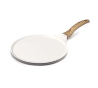 Cuisinox - Mythic - Crépière 25.7 cm avec revêtement en céramique blanche - Poignée Fixe Soft Touch effet bois - Sans PFOA et PFAS - Coloris Blanc et Gris