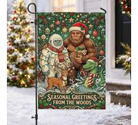 Mythical Creature Woodland Christmas Sasquatch Drapeau de jardin 30,5 x | Thème de la forêt, drapeau de cour, créatures mythiques, décoration de jardin d'hiver, panneau de cour extérieur
