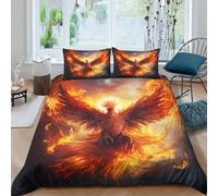 Mythical feu Oiseau Housse de Couette Microfibre 3 pièces Imprimé en 3D Hypoallergique Fantaisie Phoenix Art Linge de Lit avec Fermeture Éclair Douce for Fille Single（140x200cm）
