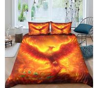 Mythical feu Oiseau Housse de Couette résistante 3 pièces 3D Imprimée Léger Fantaisie Phoenix Art Ensemble De Literie avec Taie d'oreiller Entretien Facile for Adultes Enfants Super King（260x220cm）