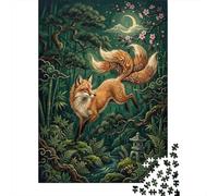 Mythical Fox in Moonlit Bamboo Forest Puzzle Adulte 1000 Pièces, 52x38cm/1000pcs; Pièces en Carton Blanc Au Toucher Lisse; pour des Moments Calmes sans Écran