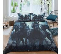 Mythical Horses Ensemble De Literie 3D Effet Microfibre 3 Pièces Hypoallergique Fantaisie Dark Art Style Housse de Couette avec Taie d'oreiller Ultra Douce for Chambre Adulte King（220x240cm）