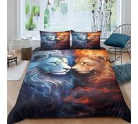 Mythical Lion Duo Ensemble De Literie Facile d'entretien Microfibre 3 Pièces 3D Imprimée Fantaisie Art Style Linge de Lit avec Fermeture Éclair Respirante for Décoration de Chambre King（220x240cm）