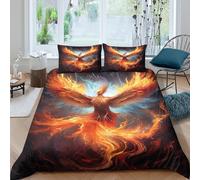 Mythical oiseau Ensemble De Literie Hypoallergique 3 pièces 3D Imprimée Résistante Fantaisie feu phoenix_ Housse de Couette avec 2 Taies d'oreiller Léger for Chambre à Coucher Single（135x200cm）