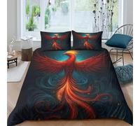 Mythical Oiseau Housse de Couette 3D Effet Microfibre 3 Pièces Hypoallergique Fantaisie Phoenix Art Linge de Lit avec Taie d'oreiller Facile d'entretien for Adolescent Single（140x200cm）