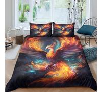 Mythical oiseau Linge de Lit 3 Pièces Microfibre résistante 3D Imprimée Respirante Fantaisie feu phoenix Housse de Couette avec Fermeture Éclair Douce for Chambre de garçons Single（135x200cm）