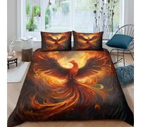 Mythical phoenix Ensemble De Literie Résistante Microfibre résistante 3 Pièces 3D Effet Fantaisie feu artwork Linge de Lit avec Taie d'oreiller Hypoallergique for Chambre de garçons King（220x240cm）