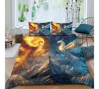 Mythical Phoenix Housse de Couette Microfibre 3 Pièces 3D Imprimée Confortable Fantaisie Art Style Ensemble De Literie avec Fermeture Éclair Ultra Douce for Hommes Single（135x200cm）