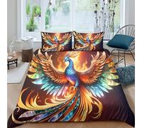 Mythical Phoenix Housse de Couette résistante 3 Pièces 3D Effet Léger Fantaisie feu Oiseau Art Linge de Lit avec Taie d'oreiller Facile d'entretien for Garçons Adolescents Double（200x200cm）