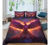 Mythical Phoenix Linge de Lit Microfibre 3 Pièces 3D Imprimée Hypoallergique Fantaisie Art Style Ensemble De Literie avec Fermeture Éclair Ultra Douce for Chambre Adulte Double（200x200cm）