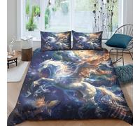 Mythical Unicorn Housse de Couette 3 pièces 3D Effet Confortable Fantaisie Space Art Style Ensemble De Literie avec 2 Taies d'oreiller for Adulte Enfants Filles Double（200x200cm）