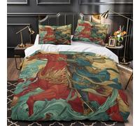 Mythical Warrior Linge de Lit 3D Effet Microfibre Hypoallergique 3 Pièces 2 Taies Super Douce oriental Fantasy Ensemble De Literie Confortable Entretien Facile for Adolescent Super king（260x220cm）