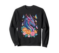 Mythique Dragon Aquarelle Fleurs Beau Art Coloré Sweatshirt