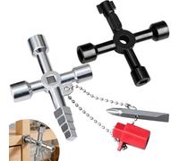 Mythlon 2 Pièces Clé Universelle Multifonction 4 Voies n Croix avec Têtes Triangle et Carrée - pour Armoire Électrique, Compteur Électrique, Gaz, Eau, Ascenseur
