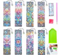 Mythlon 8 Pièces Diamond Painting Marque Page 5D Broderie Diamant Signet Avec Pendentif En Cristal DIY Activité Manuelle Cadeau Bricolage Pour Enfant Fille Adulte Point De Croix Art