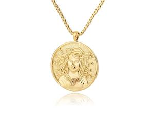 Mythologie grecque Méduse Gorgon Hécate Collier plaqué or 18 carats Médaille Médaille Queen Coin Collier pour femme, One Size, Agate