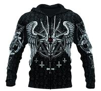 Mythologie Nordique Impression 3D Crâne Satanique Tatouage Totem Rune Sweat À Capuche Pull Costume, Viking Harajuku Unisexe Streetwear Veste Décontractée À Glissière,Zipper,L